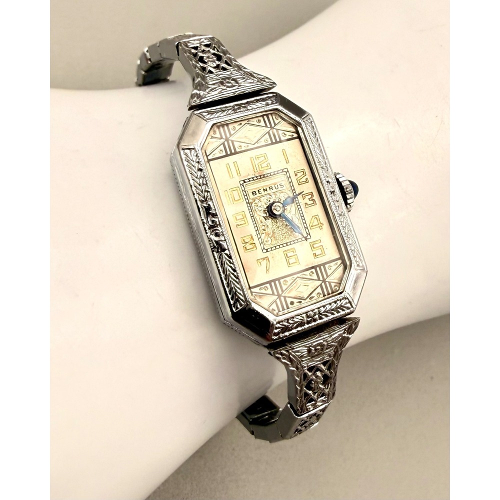 Vintage 1930s Benrus Art Deco Ladies Watch 15 Jewel Hand-Wind Filigree  Working